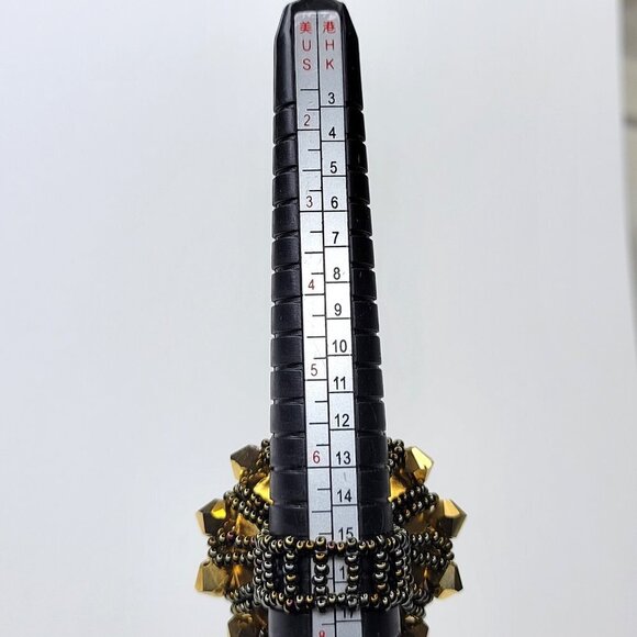 Gold Sparkling Crystal Ring Cluster Ring Glitter Bicone Beads Stretch Ring - Picture 10 of 10